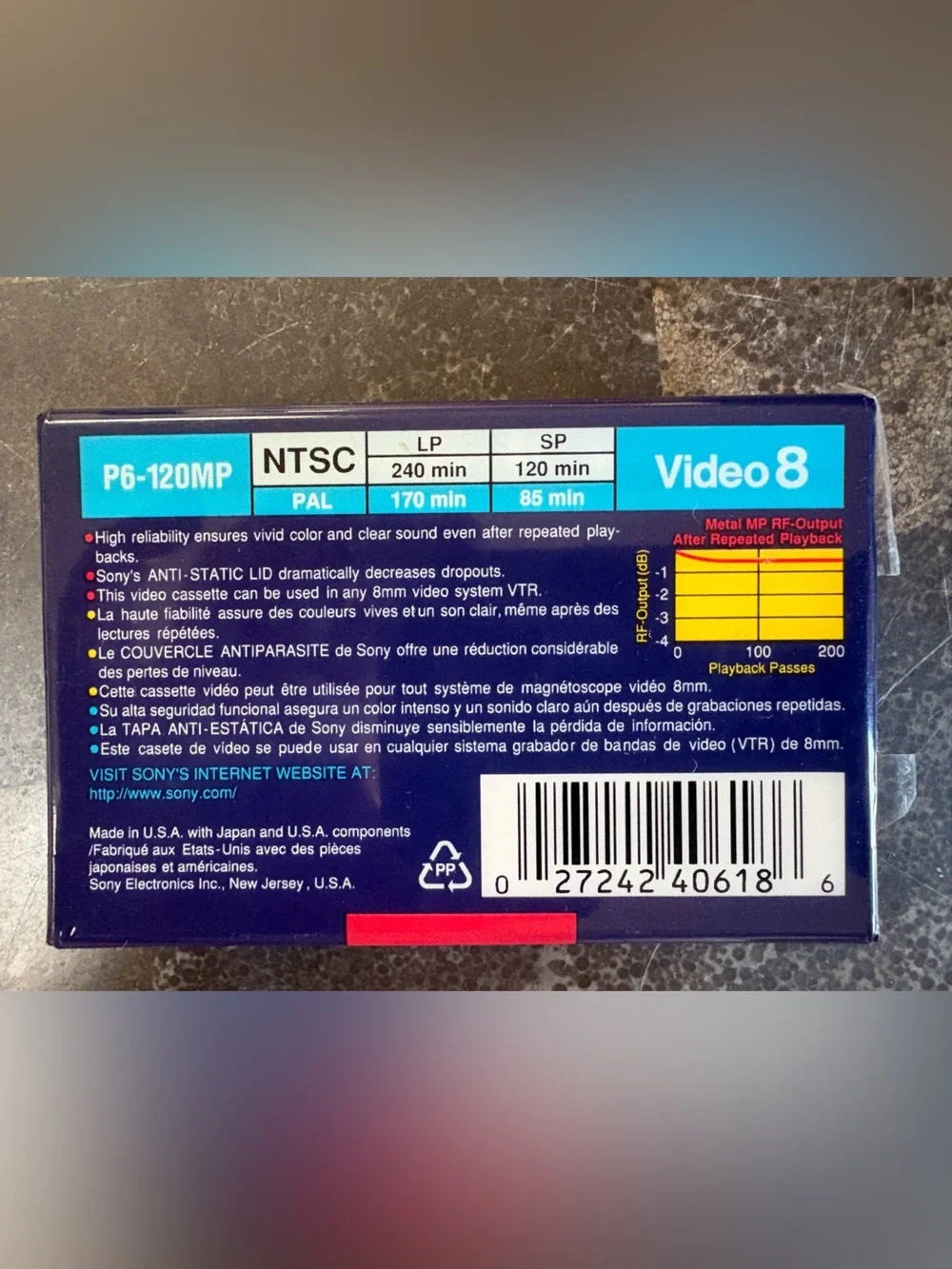NIP Sony 8mm Video Cassette Tape 120 Min MP Standard Grade P6-120MP⁠